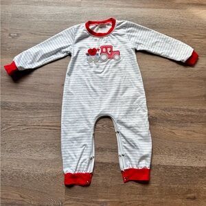 Striped Boys Romper with Red Truck Valentines Appliqué